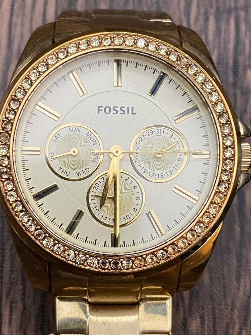 Two Ladies Fossil Gold and Black Stainless Steel Watch Set Working